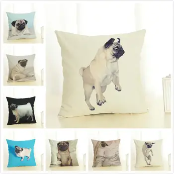 

Cute Pug Cushion Cover Cotton Linen Pillow Case Creative Pug Dog Painting Decorative Pillowcase Home Accessories Cushion Cover