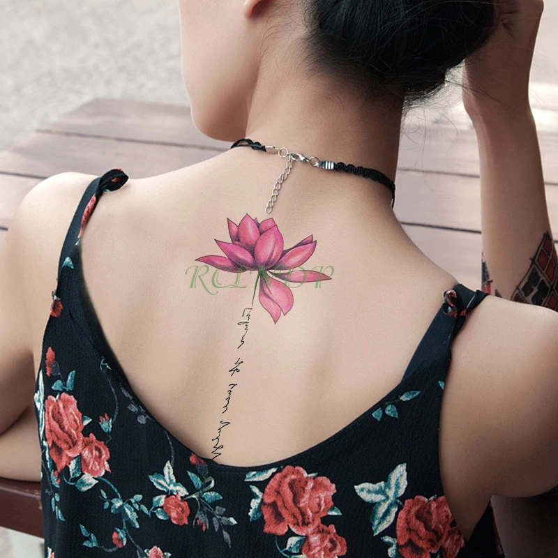 Водостойкая Временная тату наклейка цветок лотоса английская буква поддельные