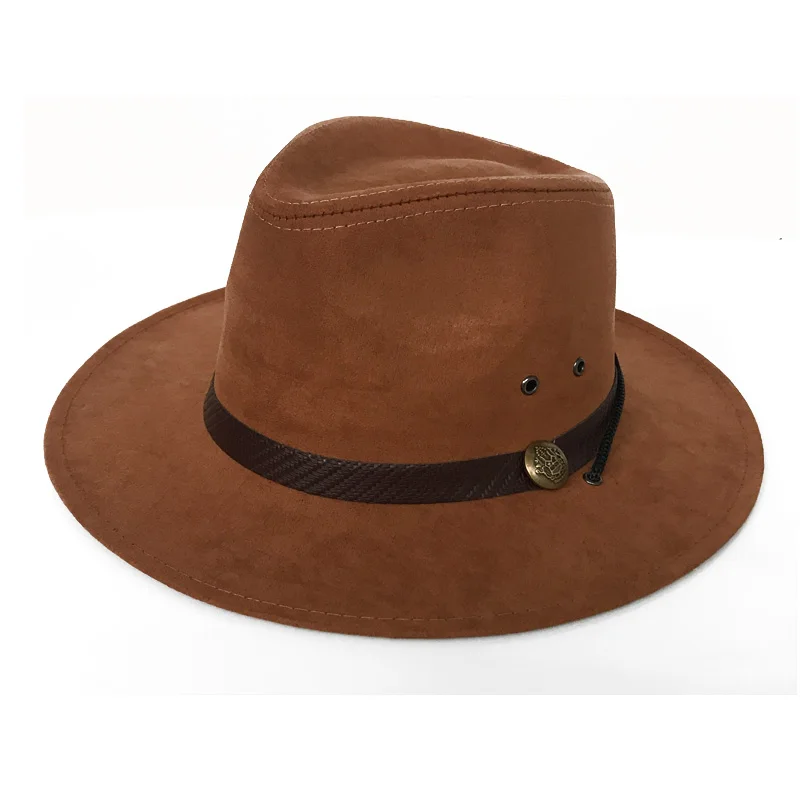 YY Faus замшевые ковбойские кепки для мужчин для прогулок джазовая шляпа широкий короткий пояс Панама Cowgril Chapeau Cowboy Femme NZ001 - Цвет: Khaki Cowboy cap