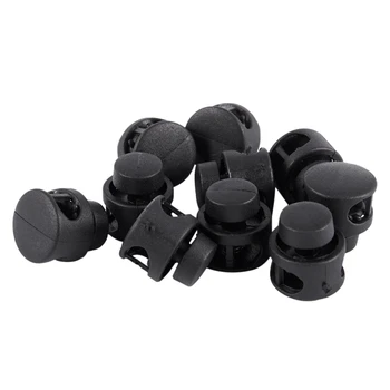 

10 Pcs Plastic Toggle Stoppers 2 Holes Cord Locks End Black