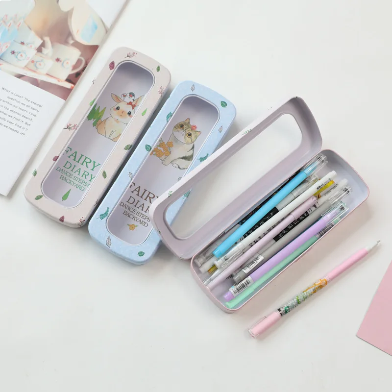 

1Pc Metal Tin Animal Pencil Case School Simple Cute Cartoon Pencilcase Bag Iron Tinplate Storage Box Office Student Supplies