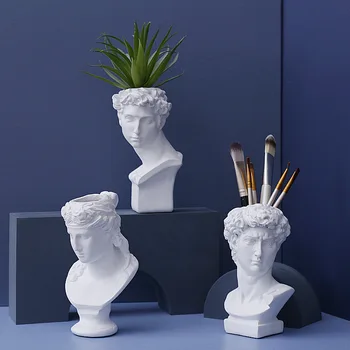 

Resin Flower Pot Vase Home Decoration Pen Holder Makeup Brush Storage Box European Decoration David Sculpture Model
