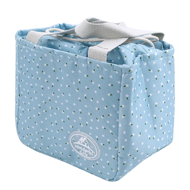 blue Lunch Box Insulation Bag Printing Floral Thermal Lunch Bag For Women Portable Carry Tote Bolsa Termica Para Marmita - Цвет: blue