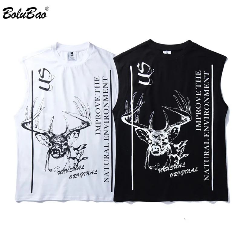 

BOLUBAO Men Loose Tank Tops Streetwear Hip Hop Men's Tank Tops Elk Print Casual Sleeveless High Quality New Tank Tops Cotton