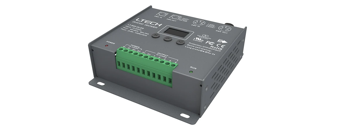 LT-905/LT-905-OLED контроллер dmx декодера; DC12-24V вход; 5A* 5CH outputRGB/RGBW+ CCT декодер XLR-3/RJ45