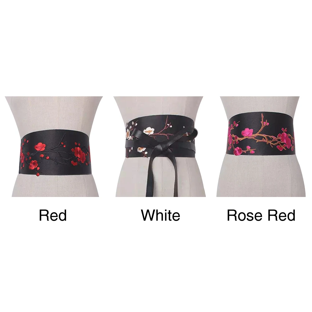 Women Belt Ethnic Style Elegant Waistband Floral Clothes Accessories Soft Casual PU Leather Daily Bowknot Tie Embroidery Fashion