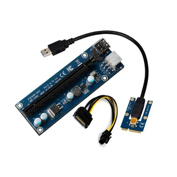 

USB Mini PCI-E to PCIe PCI Express 1x to 16x Extender Riser Raiser Card Adapter SATA 6Pin 4Pin Power Cable for BTC Mining Miner
