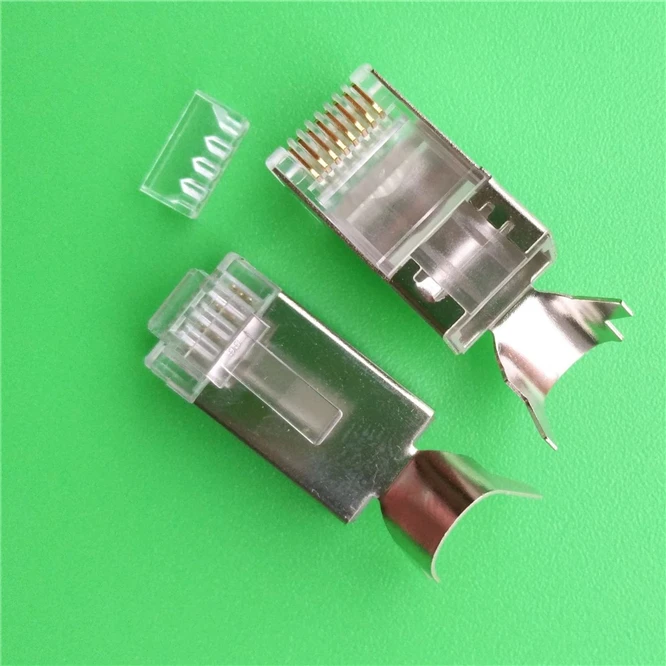 Cat 7 8P8C Позолоченные модульные клеммы зажим RJ45 разъем ethernet кабель Разъем CAT7 мужской сетевой металлический экранированный 100 шт