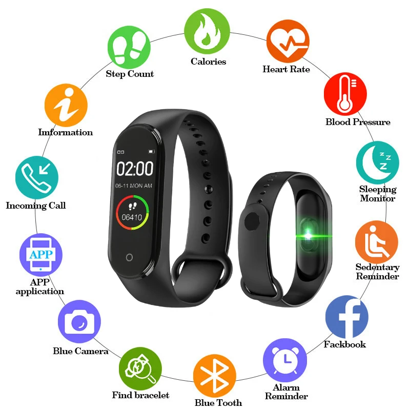 

M4 Sports Pedometer Smart Band Color Smart Bracelet Blood Pressure Heart Rates Fitness Tracker Wristband Watch fit Men Women