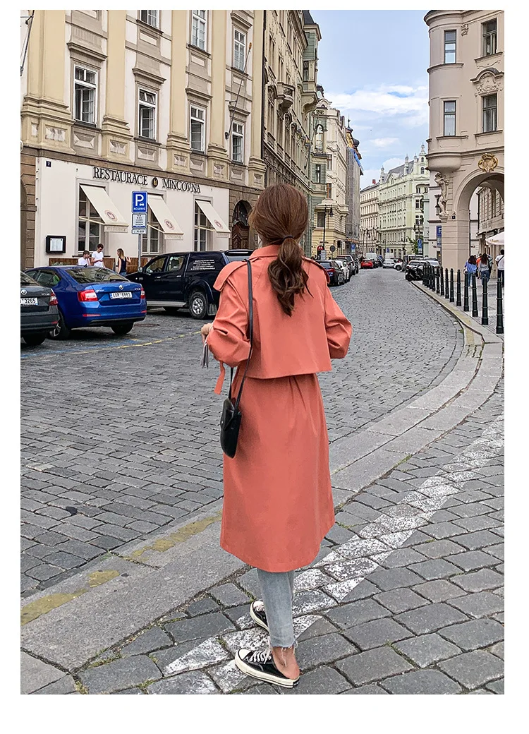 Длинное французское пальто для фотосессии, осень, стиль, женское платье, Ретро стиль, британский стиль, модный большой лацкан, на шнуровке, Тренч