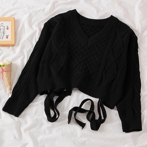 Gagarich женский свитер осенний корейский стиль свободный Конопляный летучая мышь длинный рукав короткий вязаный Свободный Повседневный пуловер - Цвет: Black