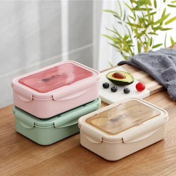 

Microwave Oven Heating Container Rectangular Students Lunch Box Japanese Style Seperated Snack Box