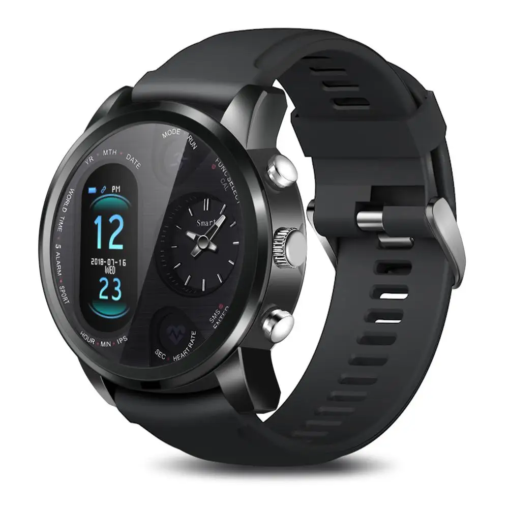 Black T3 Pro Смарт-часы с двумя часовыми поясами спортивные мужские водонепроницаемые Смарт-часы пульсометр Bluetooth трекер для здоровья для IOS Android - Цвет: Black