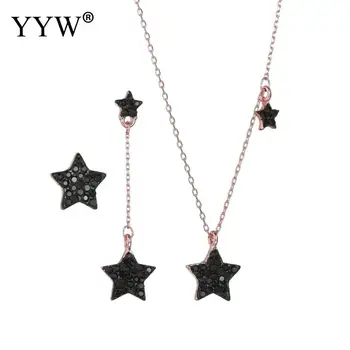 

Women Jewelry Sets Asymmetric Earrings Necklace Sets Black Rhinestone Moon Star Long Chain Rose Gold Lover'S Engagement Jewelry