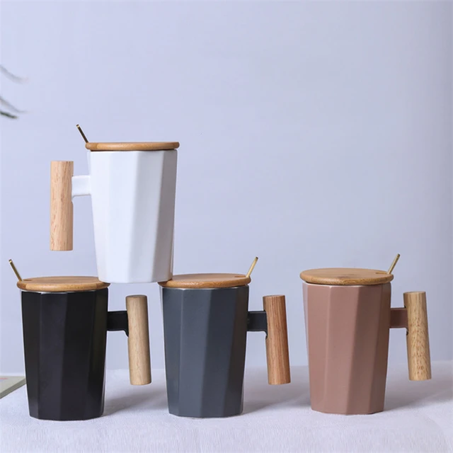 Coffee Mug with Wood Handles and Splash Proof Lid Ceramic Tea Cup for  Office and Home, Geometric Sha…See more Coffee Mug with Wood Handles and  Splash