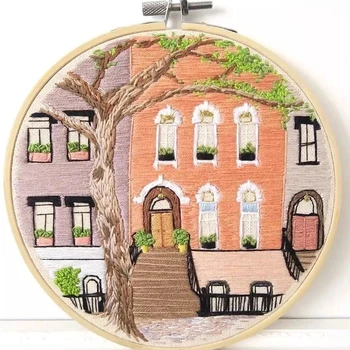 

DIY Embroidery Landscape Handwork Needlework For Beginner Cross Stitch Kits Painting Hoop Home Decoration