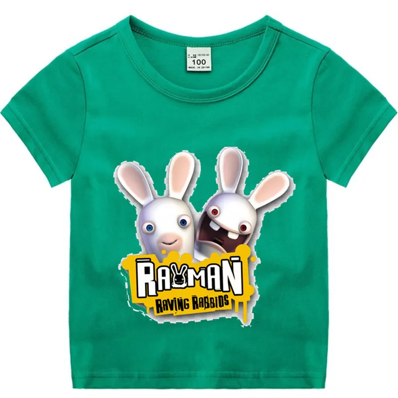 Хлопковая футболка для маленьких мальчиков и девочек с аниме «Raving Rabbids» детская Рождественская рубашка детская футболка для малышей с героями мультфильмов Роскошный топ - Цвет: T127Q-green