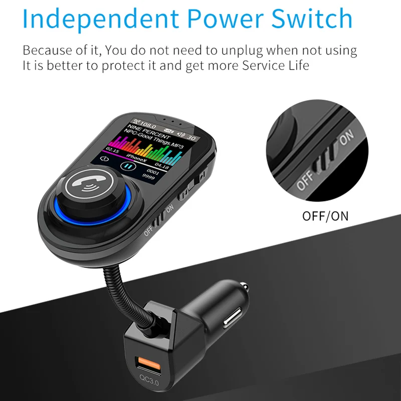 3.0 FM Transmitter Car Cigarette Lighter Fast Charger Touch Control Bluetooth Charger Hifi Music Player Handsfree Call Device