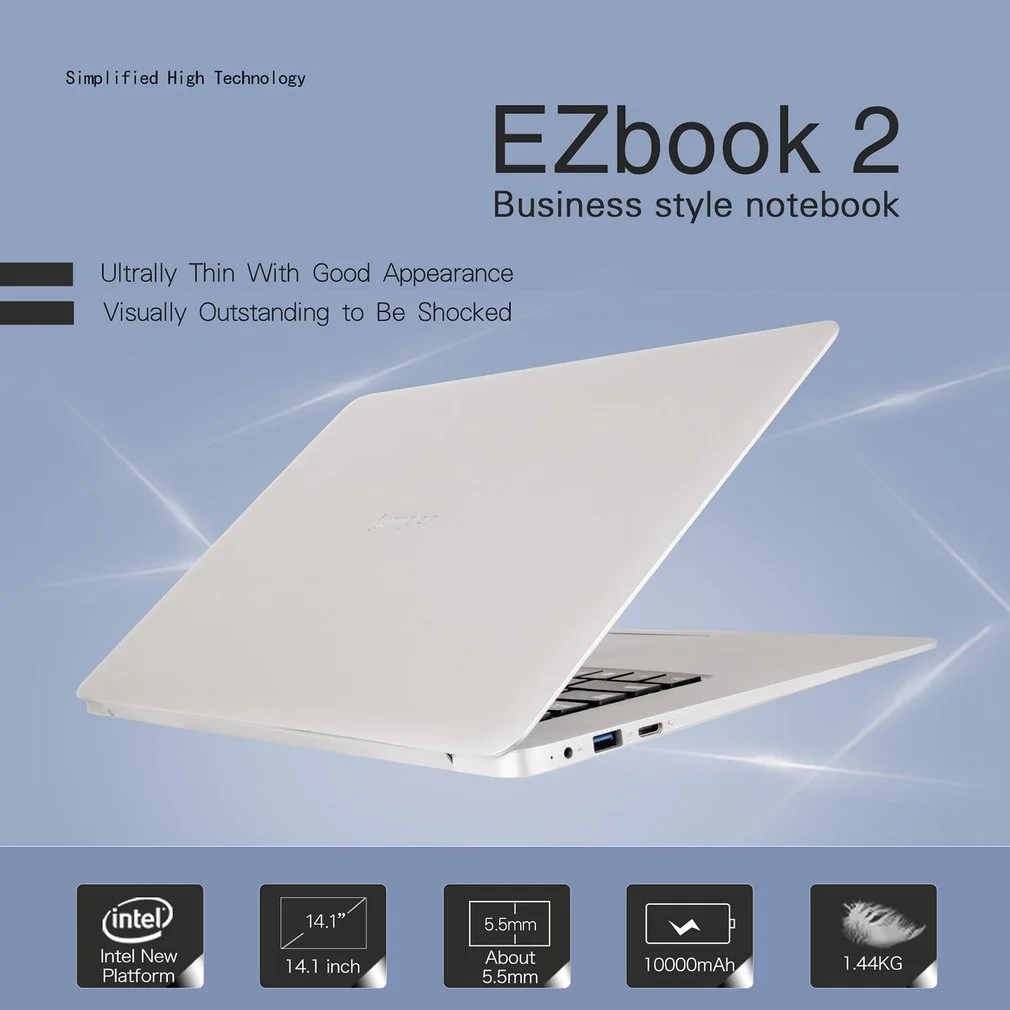 

14.1 Inch EZbook 2 Ultra Thin Lightweight Notebook 1920x1080 FHD Intel Cherry Trail Quad Core 4GB+64GB Laptop Computer EU Plug