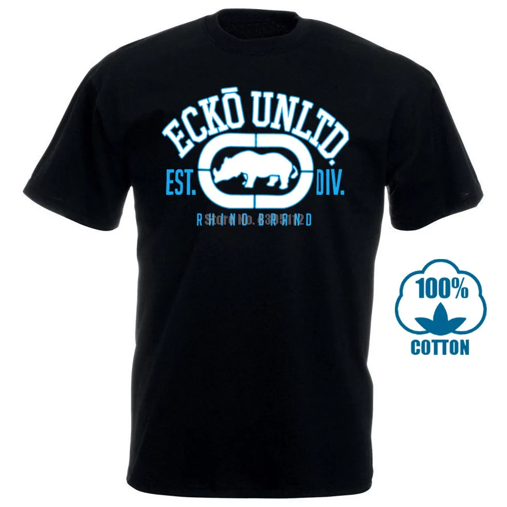 Ecko Unltd Мужская футболка с принтом носорога, топы, Мужская футболка, летняя хлопковая футболка с короткими рукавами, 010823 - Цвет: Черный