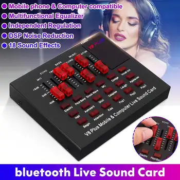 

V8 PLUS Bluetooth Sound Card Audio USB Headset Microphone Webcast Live Sound Card Interface External 18 Sounds Card for Singing