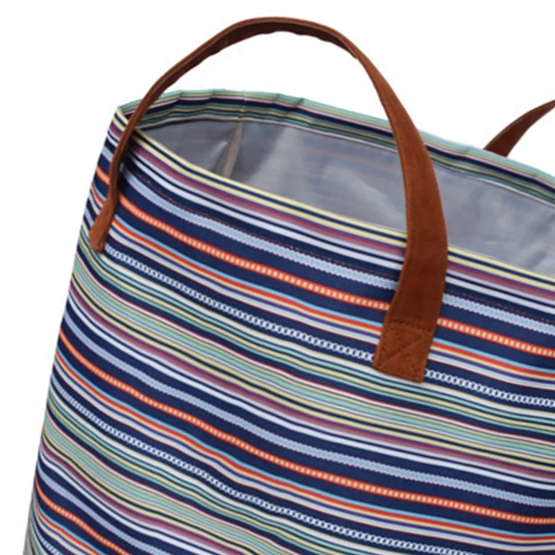 Large Sized Waterproof Folding Laundry Hamper Bucket Cylindrical Burlap Canvas Storage Basket with Stylish Stripe Design