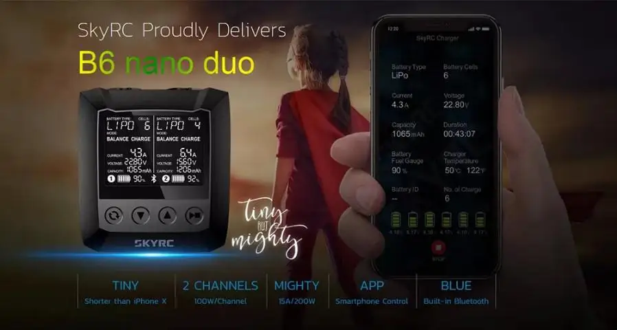 SKYRC B6 Nano DUO 2X100 Вт 15A AC bluetooth Смарт зарядное устройство Dis зарядное устройство Поддержка Sky зарядное устройство приложение