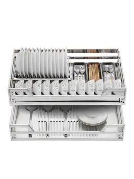 

Pull basket kitchen cabinet 304 stainless steel double buffer drawer kitchen cabinet seasoning dish bowl basket