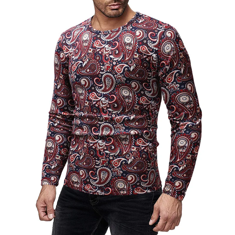 

Shirts for Men Spring Printed Mens Long-sleeved Shirt Simple Men's Round Neck Shirts
