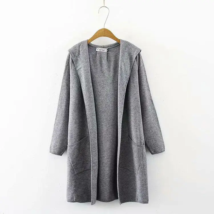 Grey Большие размеры, XL-3XL, осенне-зимние женские кардиганы, Повседневная Верхняя одежда с длинными рукавами и большими карманами - Цвет: Grey