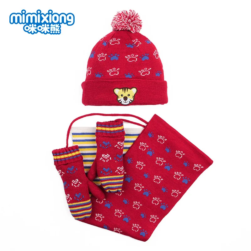 Детские Модные шапки, шарфики, теплые осенне-зимние шапки из трех предметов для мальчиков и девочек, детские плотные шапки, комплекты с воротником, детские вязаные шапки - Цвет: fujian6