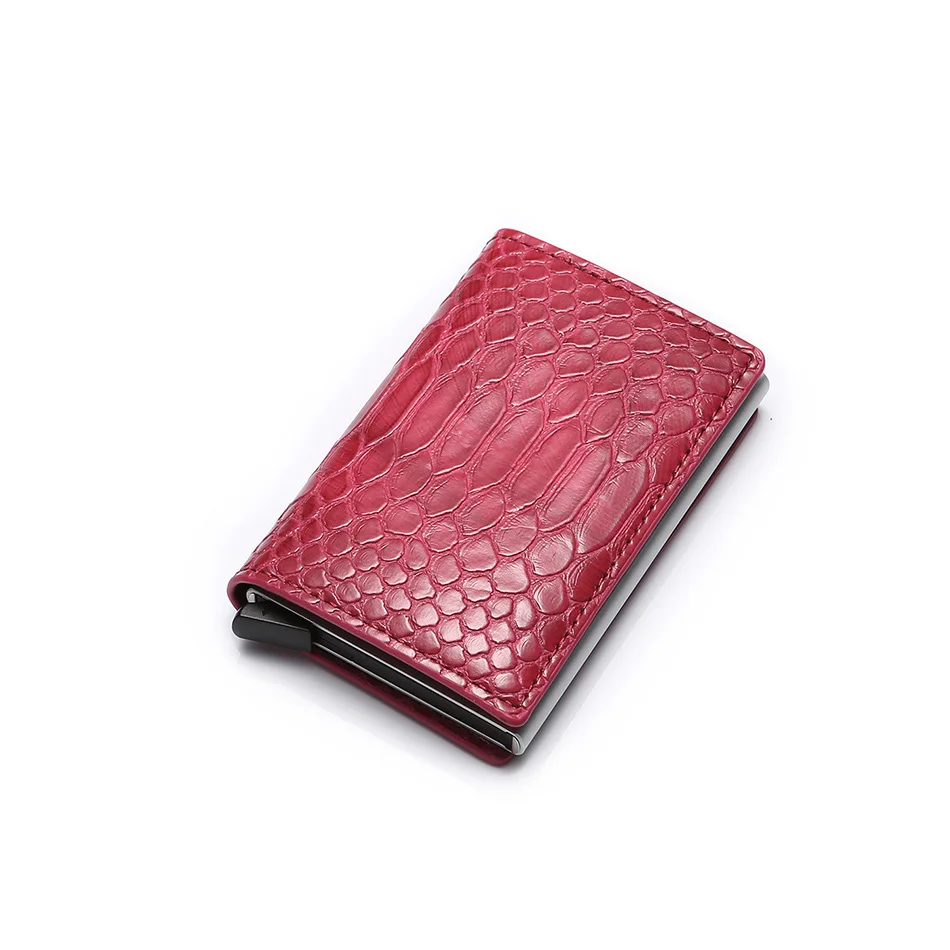 red RFID визитница, мужские кошельки, тонкая карта, сумки для денег, черный мужской кошелек, маленький кожаный бренд, тонкие мужские кошельки из змеиной кожи - Цвет: red
