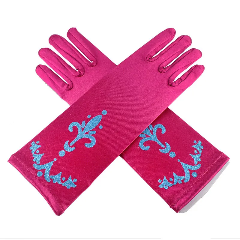 Kids Princess Cosplay Gloves Baby Girl Anna Dress Up Mitten Bows Printed Party Gloves Children Fingerless Oversleeve For Girls