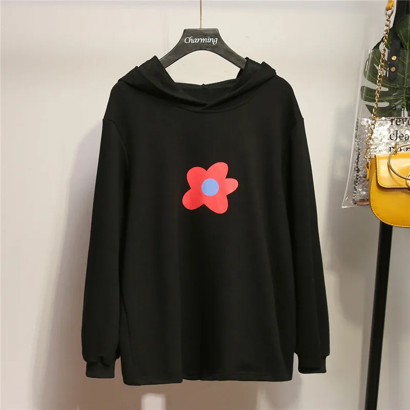 XL-4XL плюс размер Осенняя Женская толстовка с капюшоном зимняя повседневная толстовка с длинным рукавом с принтом топы с капюшоном большой спортивный костюм пуловер
