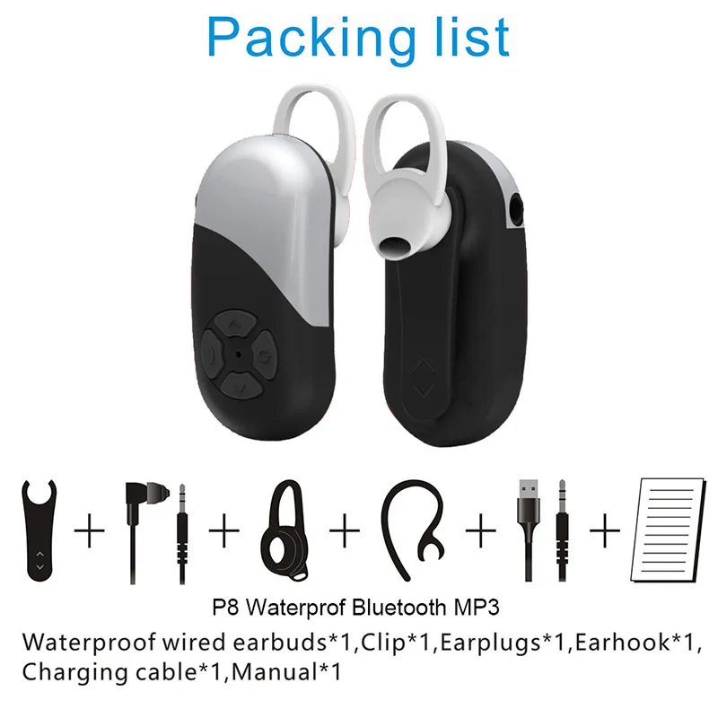 Гарнитура Водонепроницаемый MP3 плеер 8 Гб Bluetooth наушники