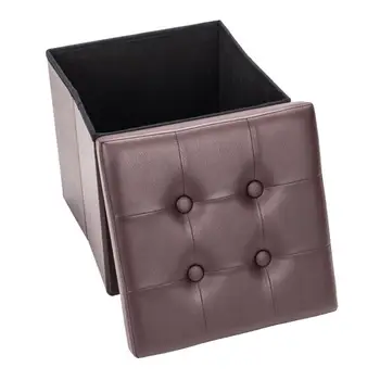 

Practical PVC Leather Square Shape Surface with Line Footstool Brown
