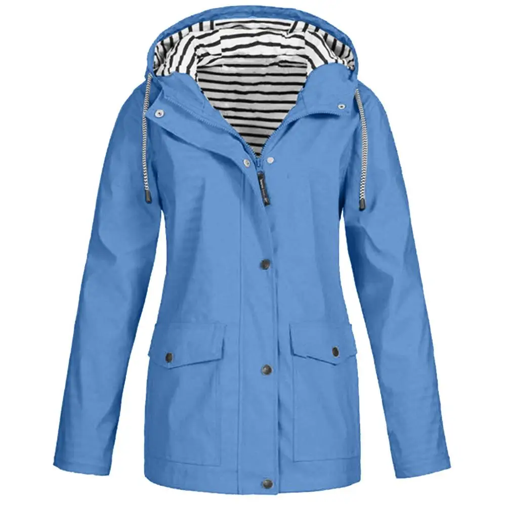 Light blue Женская одежда для кемпинга и пеших прогулок, одноцветная дождевик для улицы размера плюс, водонепроницаемый плащ с капюшоном, ветронепроницаемое пальто, ropa senderismo mujer - Цвет: Light blue