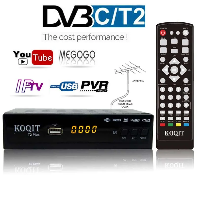 Koqit DVB-C DVB-T2-тюнер приемник HD 1080P декодер цифровой ТВ-бокс DVB T2 ТВ-тюнер USB Wifi Youtube Встроенный Русский ручной AC3