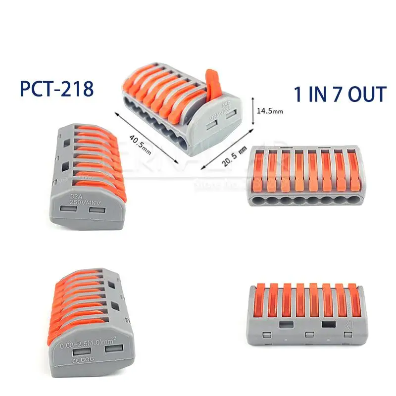 Тип PCT-212 32A 250V 4KV Многофункциональный быстрый соединитель провода 28-12AGW водонепроницаемый BV VR 213 SPL-2 нажимной клеммный блок - Цвет: PCT-218