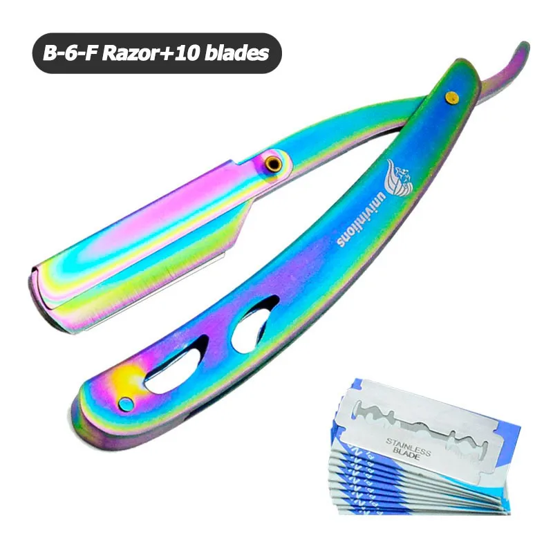 B-6-F 10 blades Бритва и лезвия Univinlions из нержавеющей стали для удаления волос с бороды и лица, складной нож для бритья, парикмахерские инструменты, прямая бритва - Цвет: B-6-F 10 blades