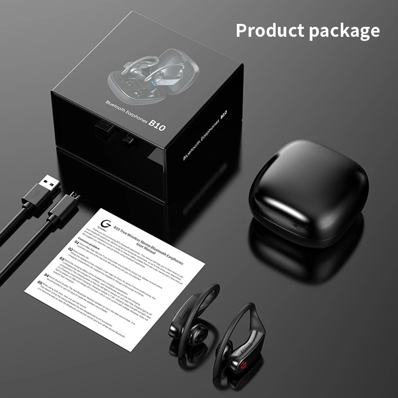 B10 True TWS Wireless Bluetooth 5.0 Earphones Sport Ear Hook earbuds Waterprof Headphones Wireless Charge Stereo Gaming Headset