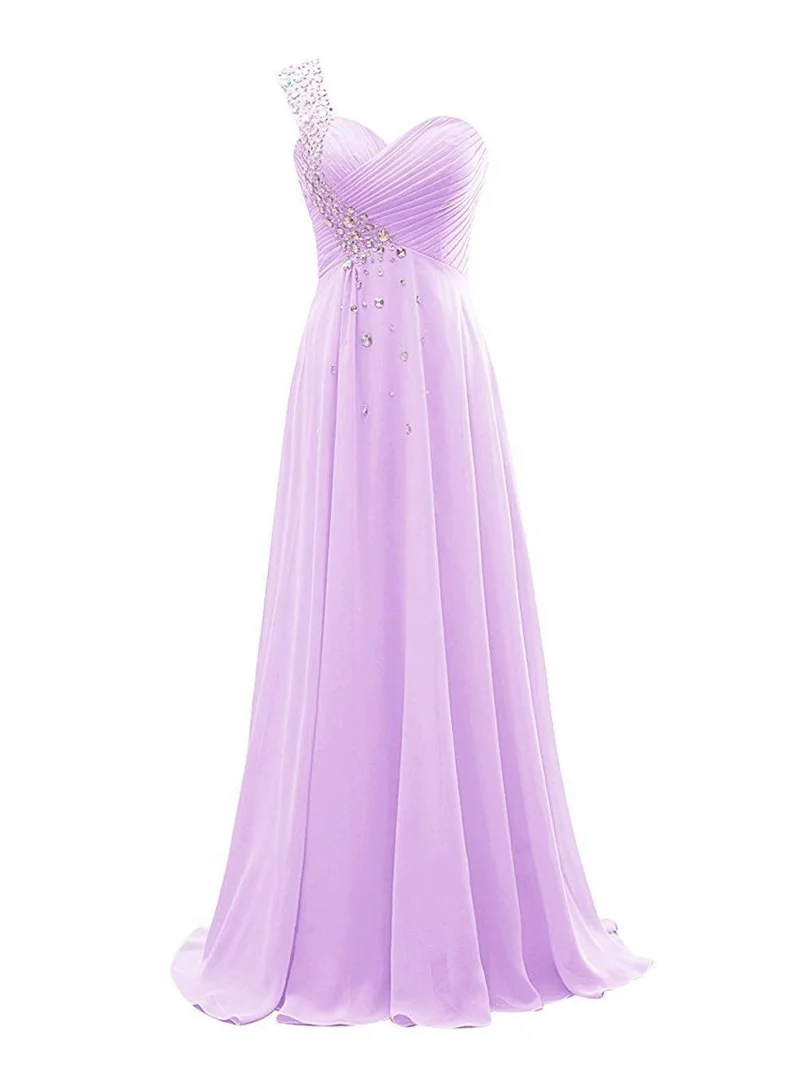 A Line Chiffon Beading Pleat One Shoulder Floor Length Elegant Bridesmaid Dresses Wedding Party Formal Prom Evening Corset Back bridesmaid dresses