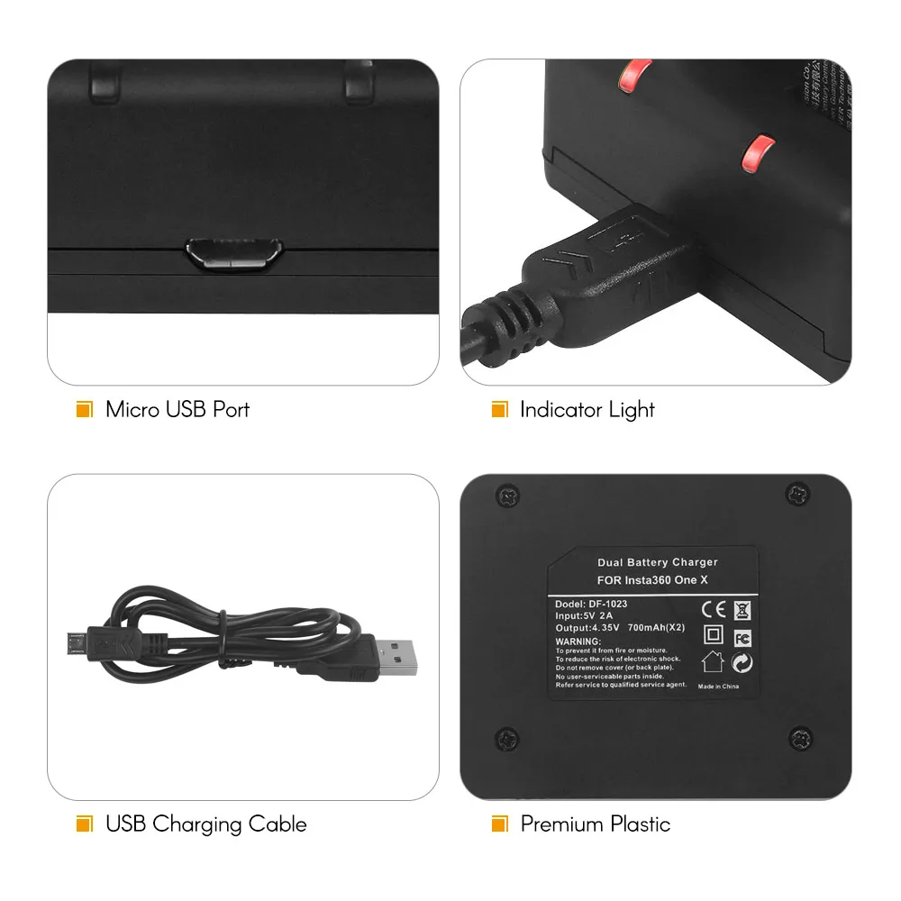 Портативное мини зарядное устройство dquick Dual USB камера зарядное устройство с индикатором usb-кабель со светом для Insta360 One X аксессуары для камеры