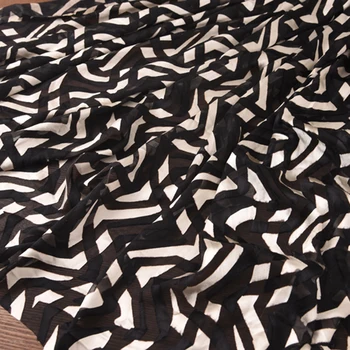 

140CM Wide Thin Black White Burnt-out Silk Rayon Fabric for Spring and Summer Dress Coat Jacket H629