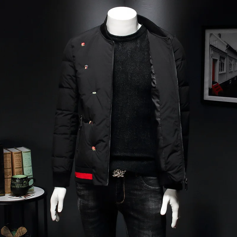 Autumn And Winter Fashion Slim Fit down Jacket Youth Men Baseball Collar Embroidery Versatile Large Size Jacket Warm Coat