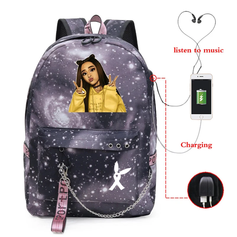 19 Mochila Feminina Ariana большая сумка-рюкзак Galaxy School Bookags для подростков девочек мальчиков женский рюкзак Usb зарядка дорожная сумка для ноутбука - Цвет: 19
