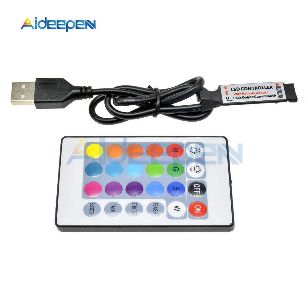 Светодиодные ленты 5 V 12 V RGB USB ИК-пульт дистанционного управления 5 V 12 V USB Светодиодные ленты светильник с 24-мя клавишами удаленный беспроводной контроллер для светодиодный s