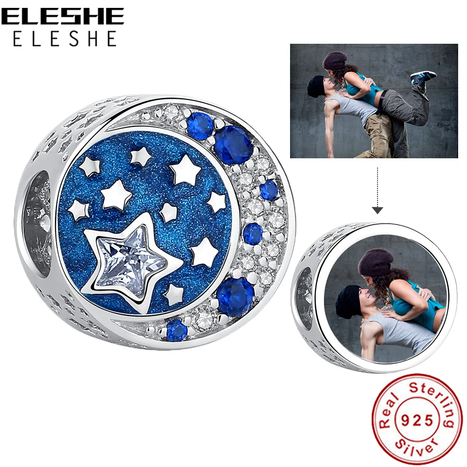 ELESHE-abalorios de plata de ley 925 con diseño de Luna y estrellas, Charms para pulsera customizable
