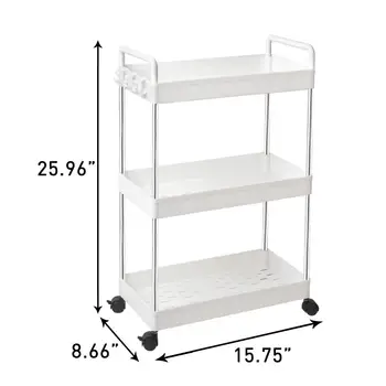 

3 Tier Rolling Storage Cart White Mobile Shelving Unit Bathroom Carts With Handle And Wheels For Kitchen Bathroom Laundry Room