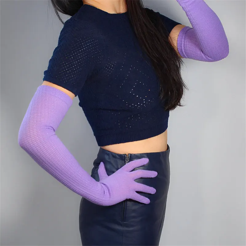 Women Fashion Long Wool Gloves 55cm Knitting Five Fingers High Elasticity Wool Avocado Green ZZ55-10